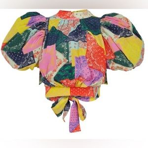 NWT Rotate Birger Christensen Dawn Top with Puff Sleeves and Open Back